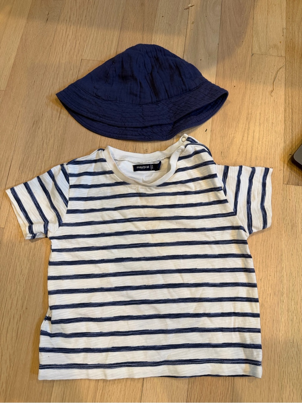 Mayoral White and Navy Striped Short Sleeve Tee